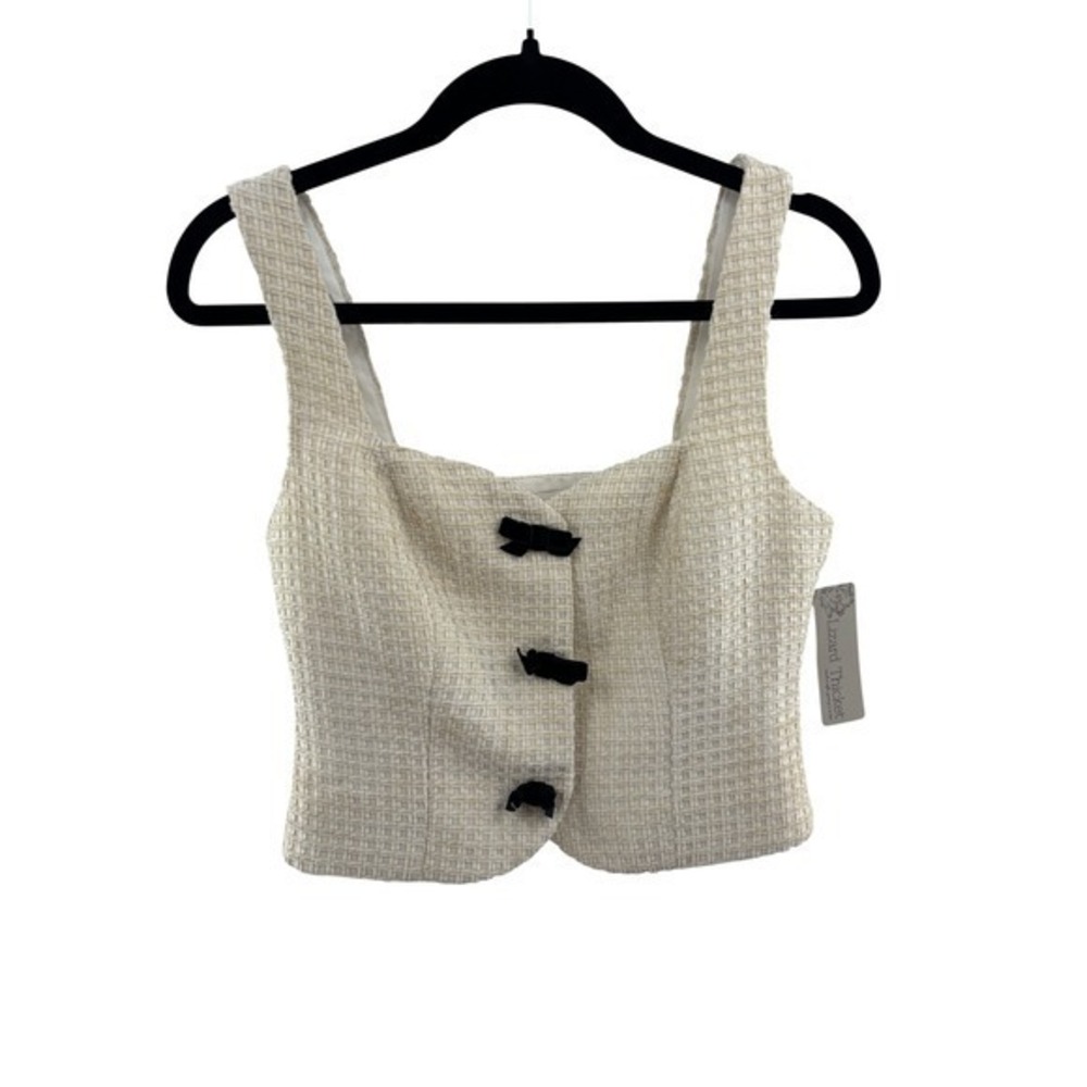 Lizard Thicket Grace Cream Tweed Bow Accent Sleeveless Crop Top Womens Small NWT
